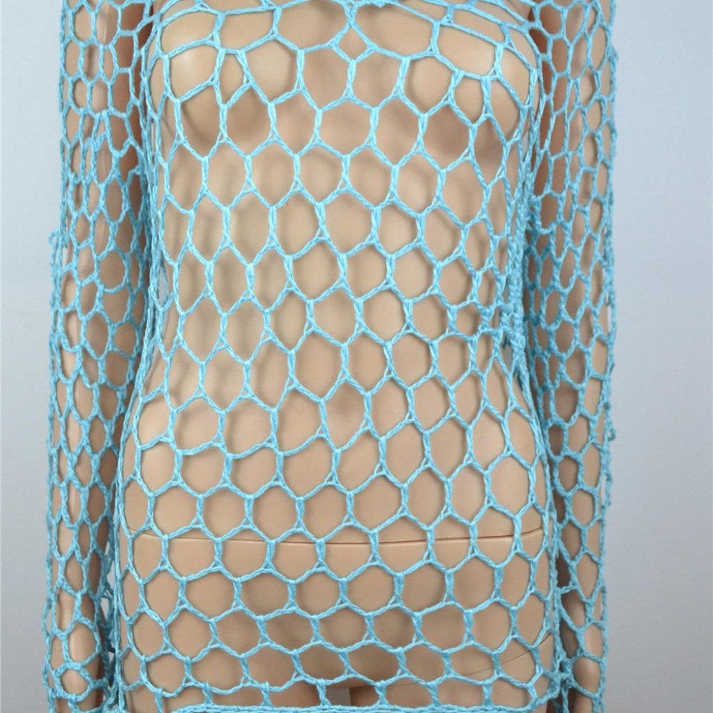 Bold Fishnet Crochet Bikini Cover Up Swim Dress - Picture 3 of 5